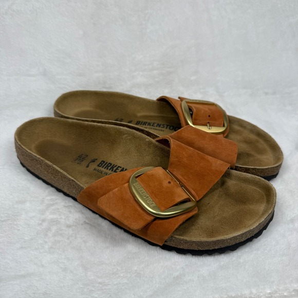 Birkenstock Shoes - Birkenstock Madrid Big Buckle Burnt Orange Nubuck Leather Slide Sandals 42 L11